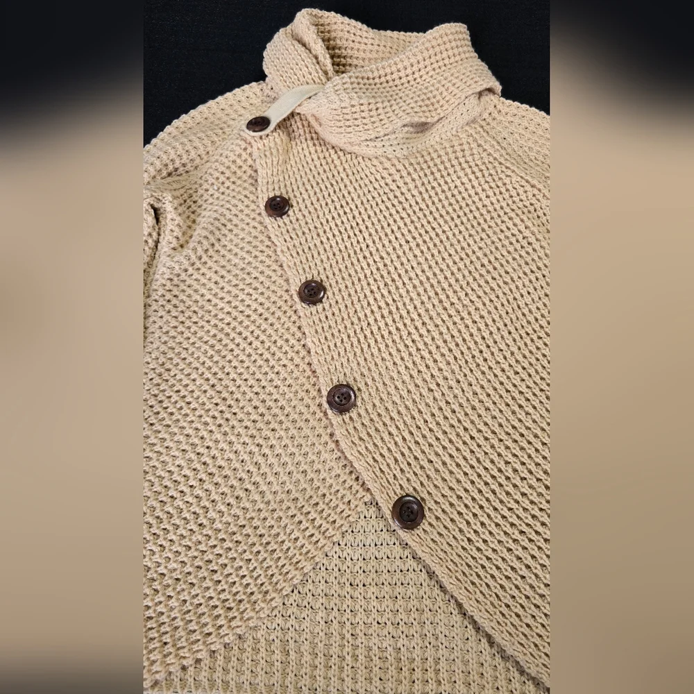 Elegant Tan Asymmetrical Buttoned Sweater
